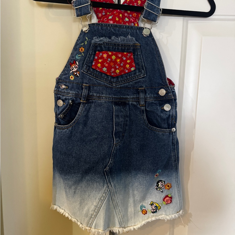Retro 90s Warner Brothers Power Puff Embroidered Patch Denim Dress 6X